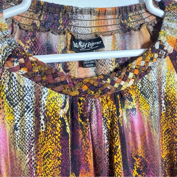 Self Esteem Tunic Top Women’s M Multicolor Snakeskin Braided Neck Casual Stretch - Picture 4 of 15